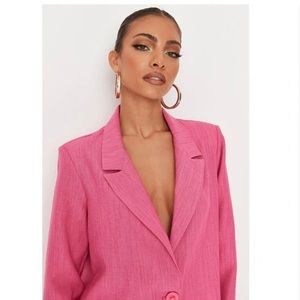 MISSGUIDED Linen Look Oversized Blazer in Hot Pink